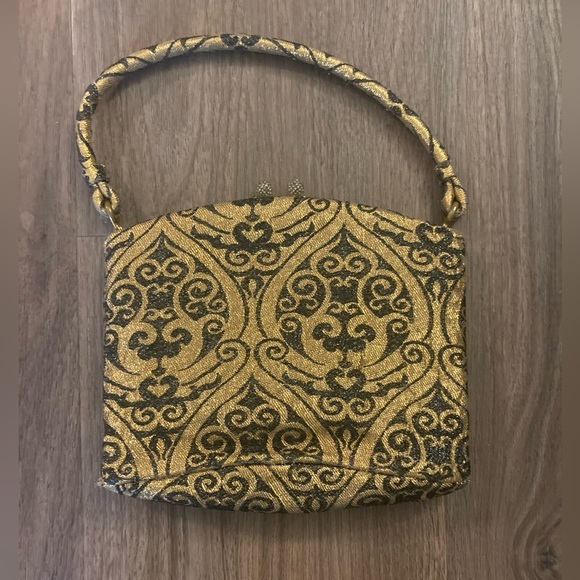 VNTG KORET Elegant Gold and Black Patterned Handbag - Picture 1 of 8